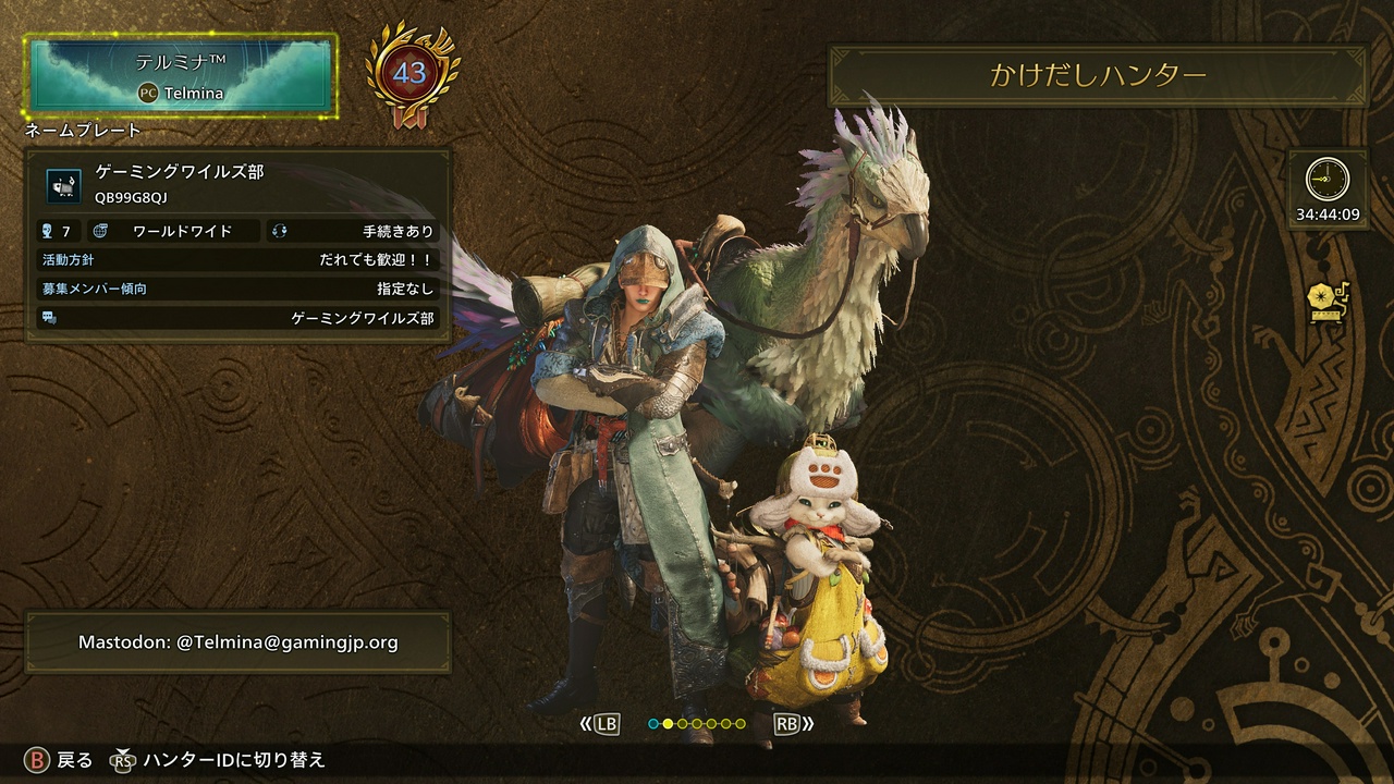 テルミナ™のプロフィール(モンスターハンターワイルズ・ハンターランク43)(その1)