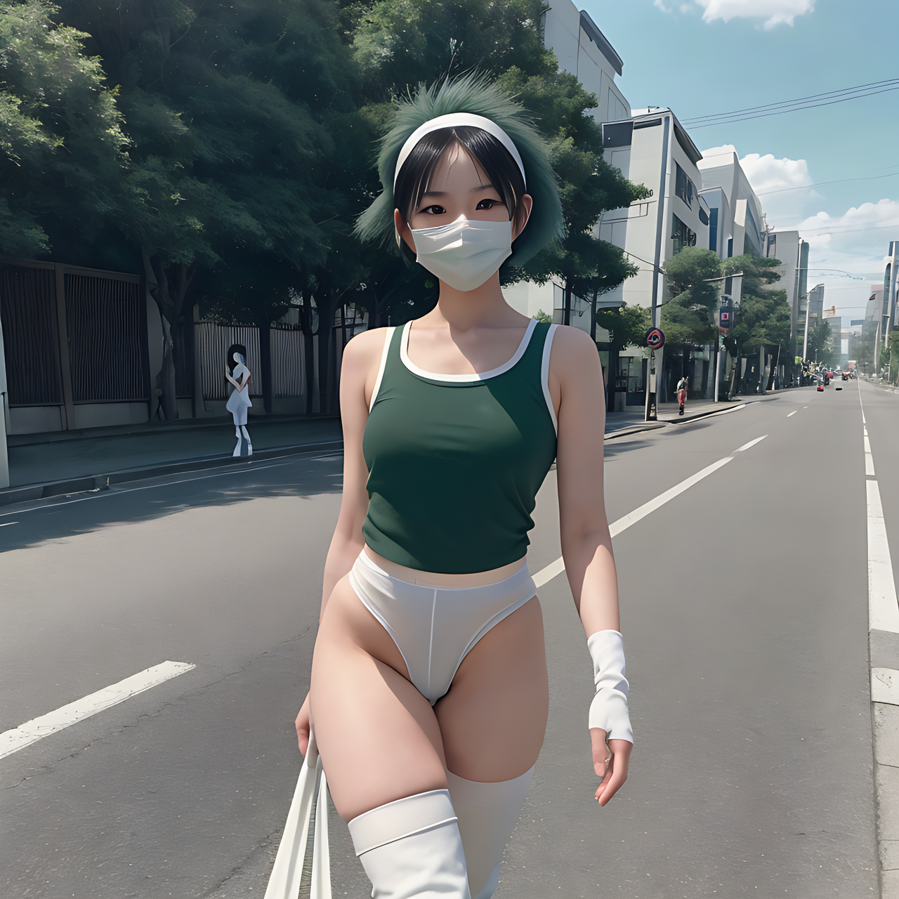 best quality,8k, realistic, masterpiece, RAW photo, Some tall Japanese voluptuous short-haired intelligent beautiful girls are walking on the road.