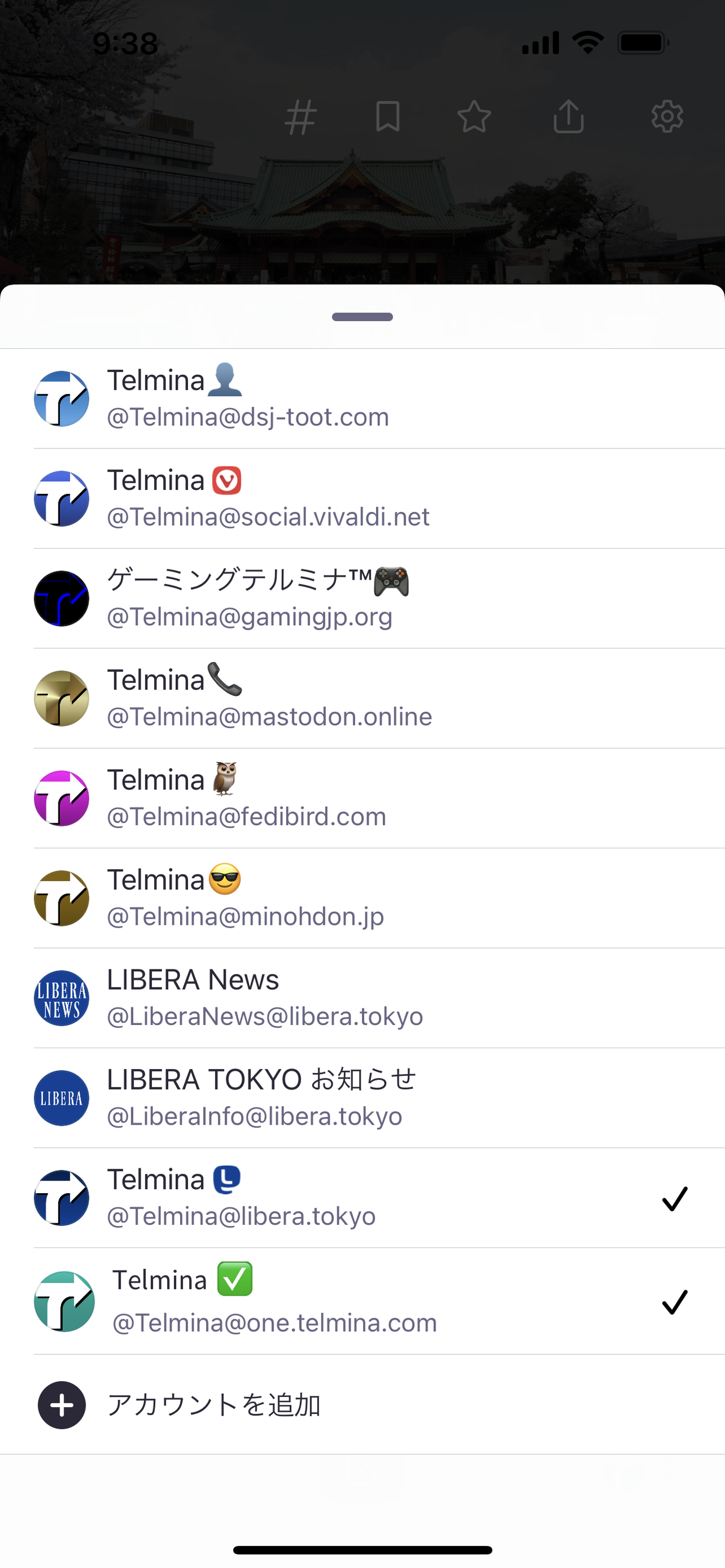 テルミナ™のMastodonアカウント一覧（2023年3月25日現在、iOS版Mastodon公式アプリにて）