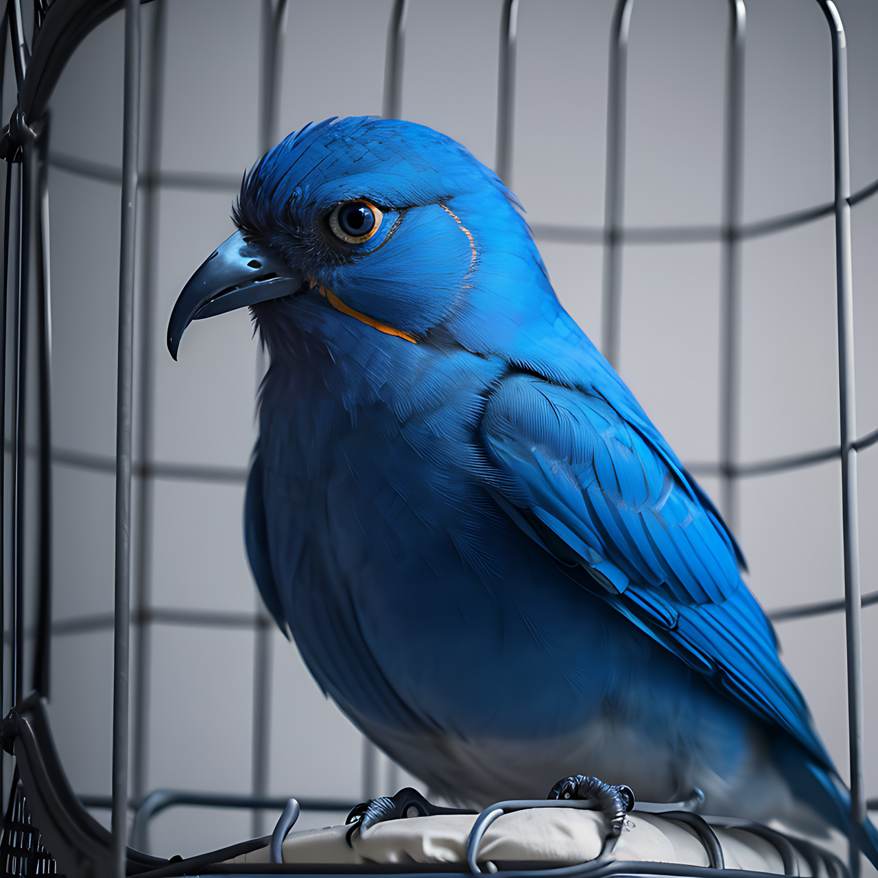 best quality,8k, realistic, masterpiece, RAW photo, a blue birds in the cage