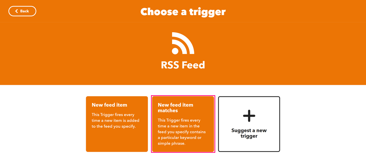 「New feed item matches」を選択