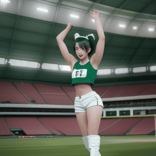 best quality,8k, realistic, masterpiece, RAW photo, tall Japanese voluptuous short-haired intelligent beautiful cheerleaders are dancing at stadium.