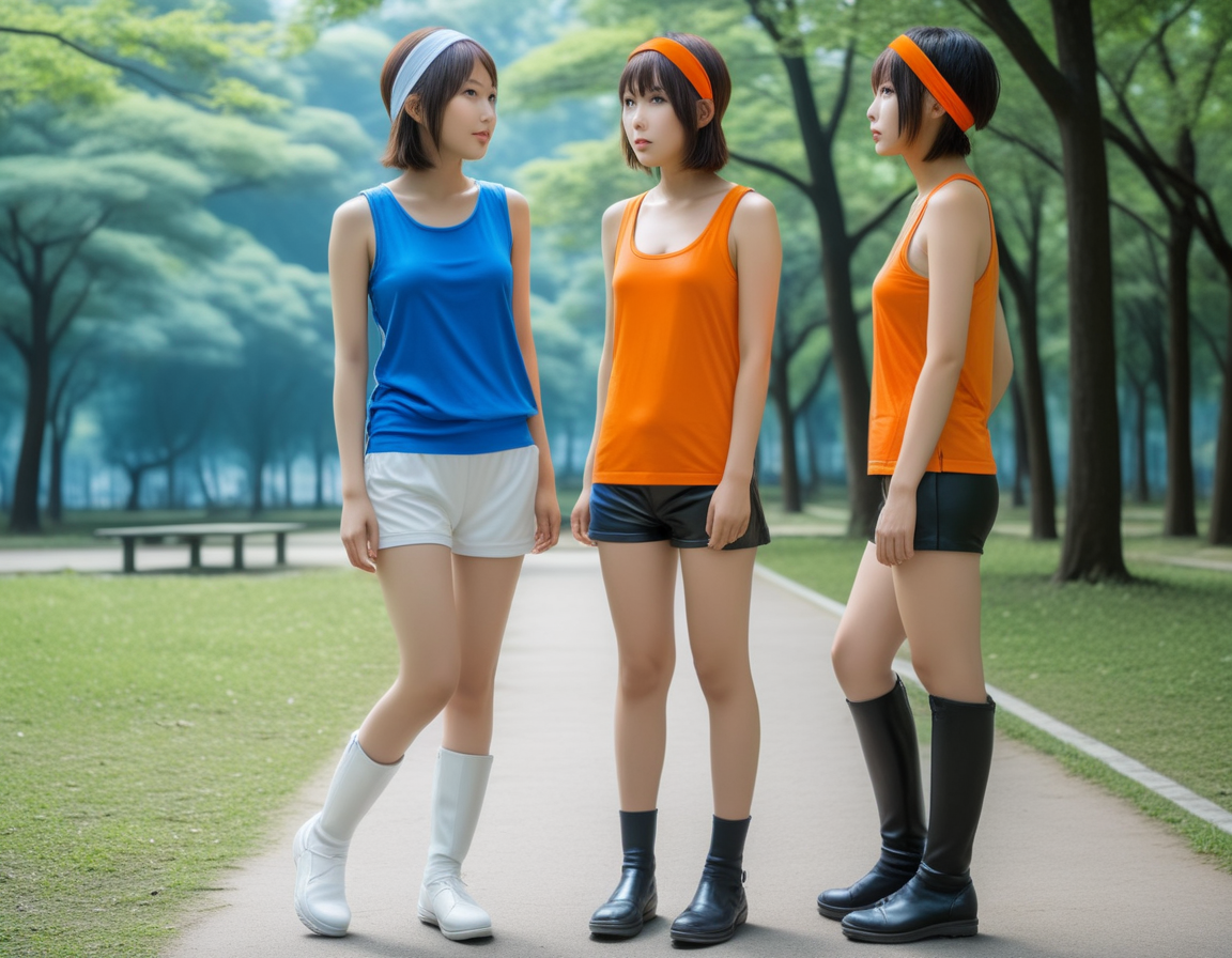 masterpiece, best quality, 8k, realistic, RAW photo, (5 girls:1.2), at the city plaza