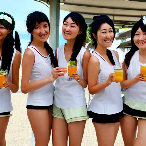 tall Japanese girls are drinking a toast at Okinawa.