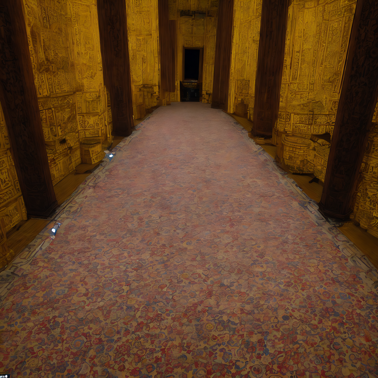 looking down the floor, a huge hall before the Imperial throne at midnight