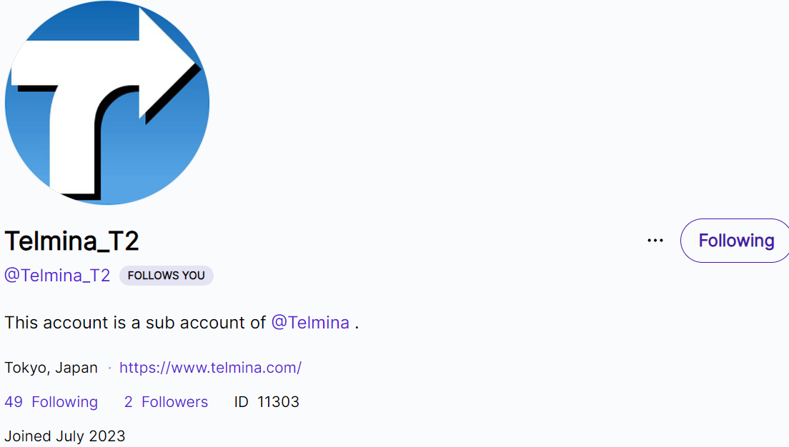 T2の第2アカウント