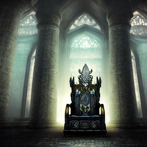 The Imperial Throne in the huge hall, Concept Art, Gothic Darkness, blue backlight, dark fantasy