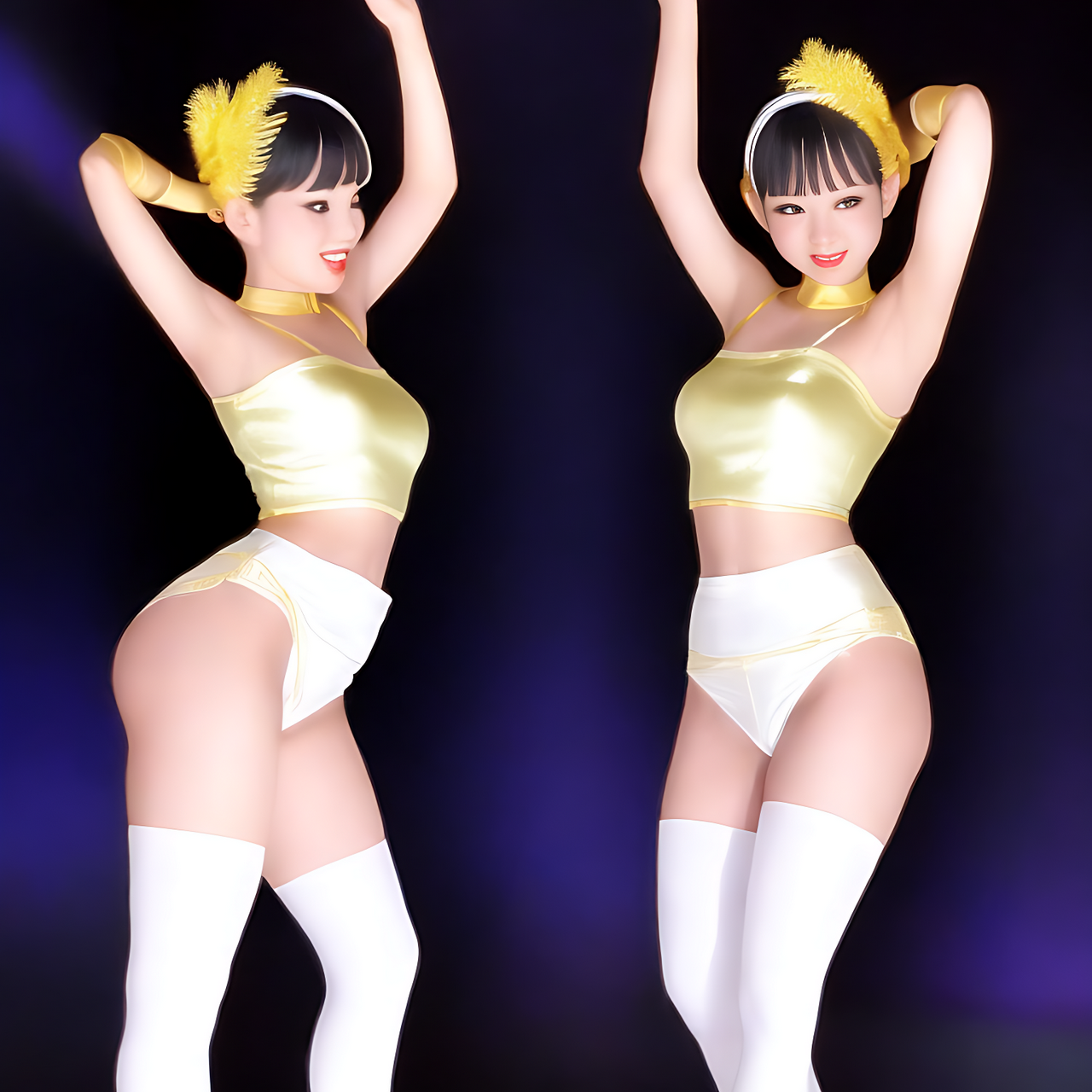 front view, Tall Japanese voluptuous short-haired intelligent beautiful girls are dancing, exciting.